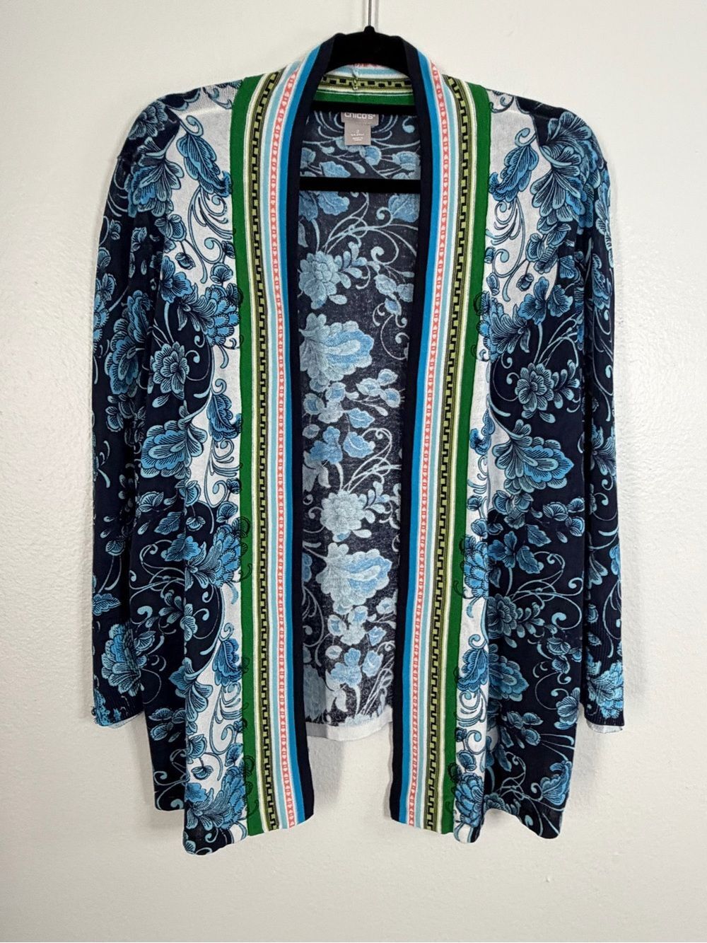 Chico’s The Perfect Layer Cardigan Size 2 (Large 12) Blue Lightweight Open Front
